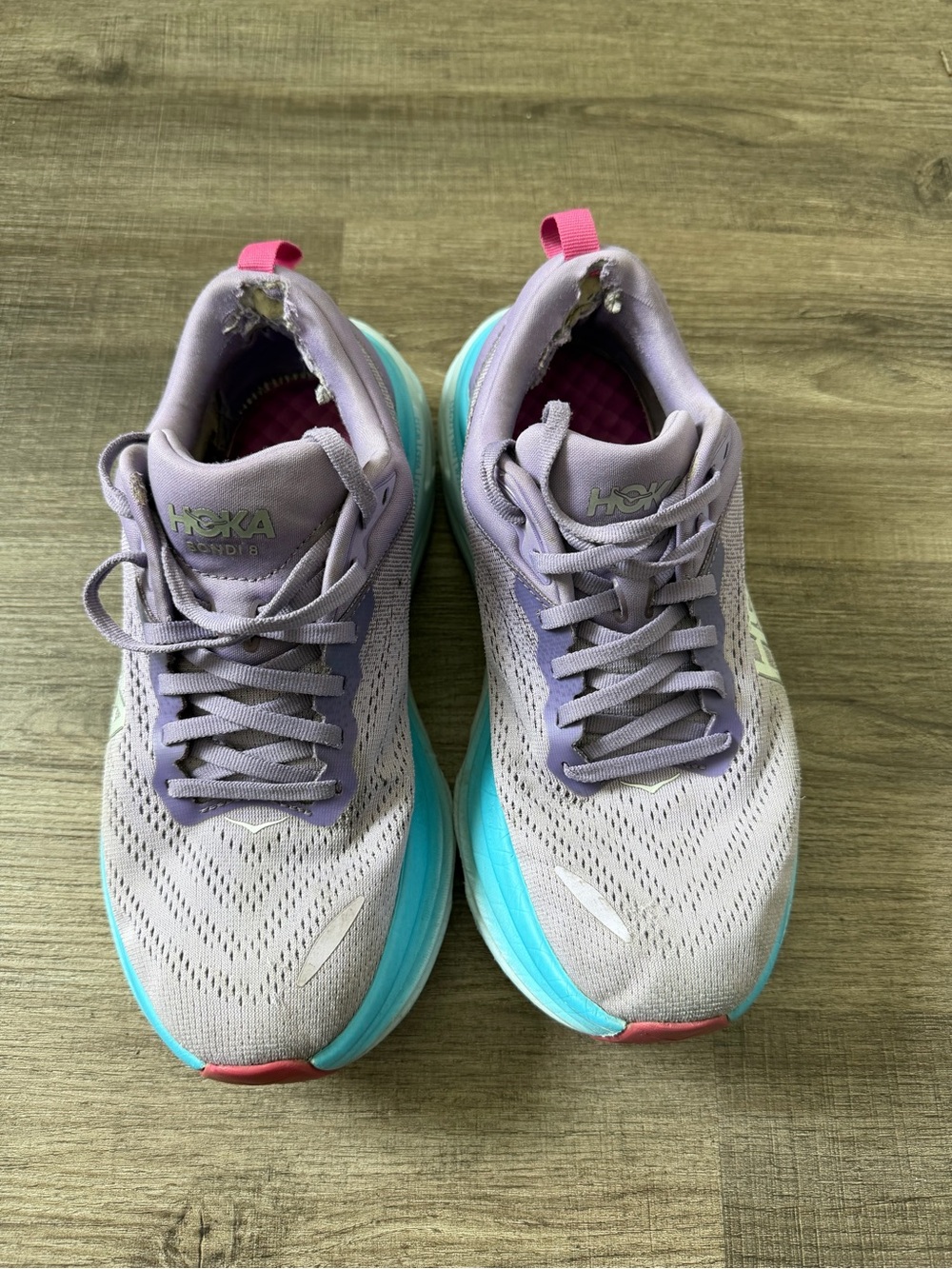 Hoka Women’s Lavender and Aqua Athletic Running Shoes - Picture 3 of 9